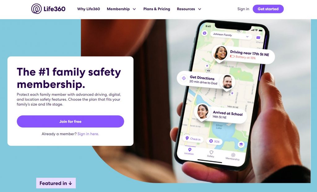 Screen shot of the Life360 homepage.
