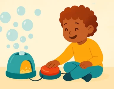 a child playing with an adaptive toy