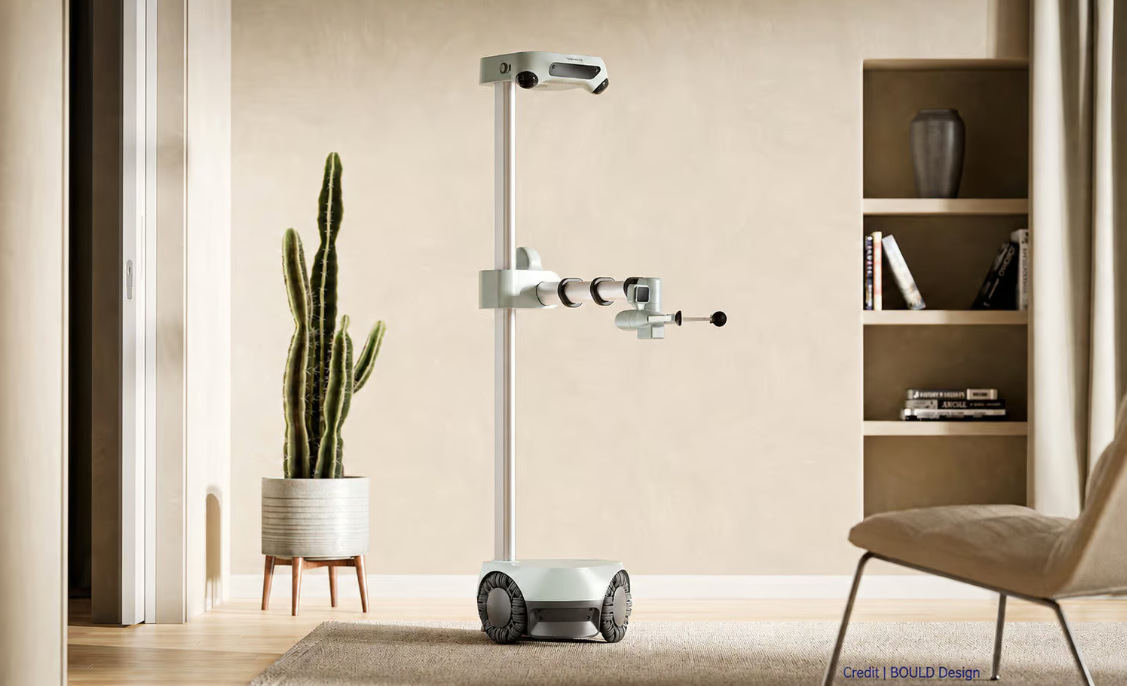 Hello Robot Stretch assistive robot helping a person in a home setting